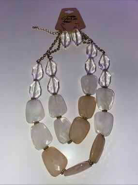 Chunky Gold Beige Necklace and Matching Earrings